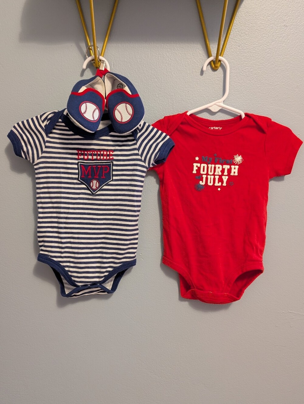 Carter's Red Fourth of July Bodysuit Onesie Bundle Swiggle MVP Baseball Set